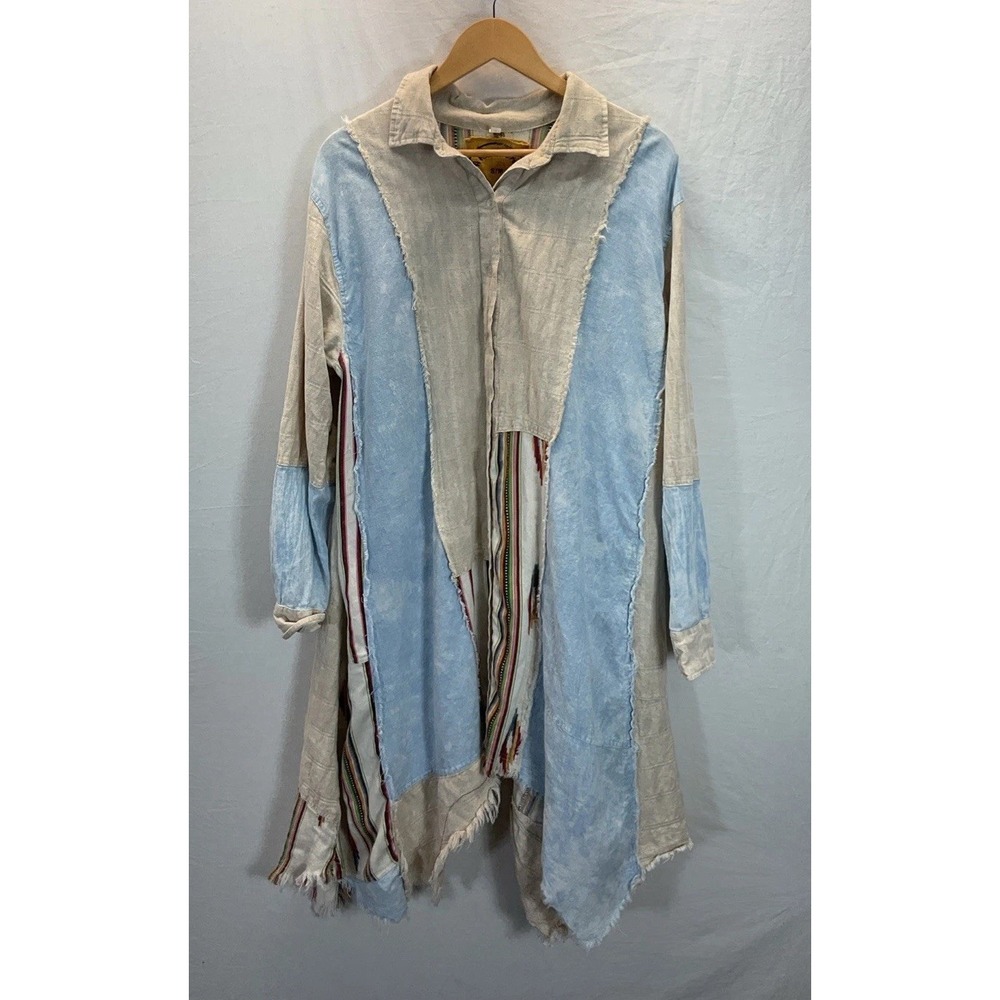 A Rare Bird Acid Wash Duster Aztec Skies Jacket Sz S/M Boho Lagen Shirtdress Raw